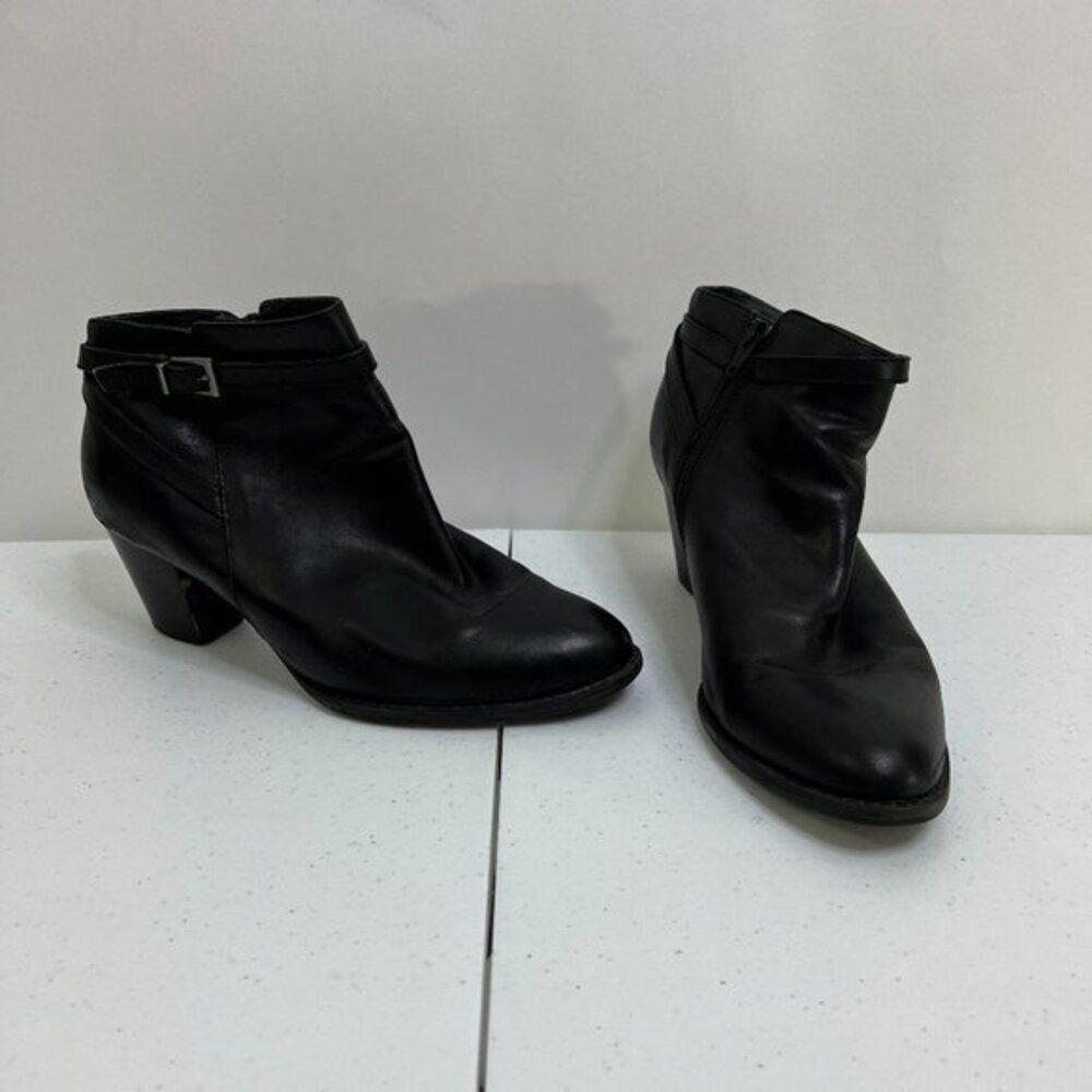 Vionic 8.5 Booties Upright Upton Black Leather Buckle Heels Block Ankle Boots